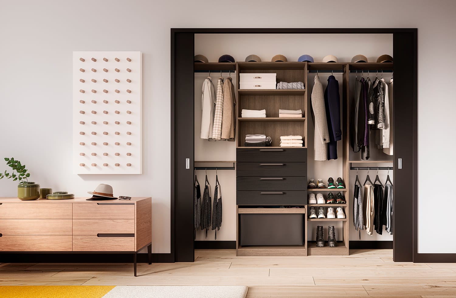 Organize reach in closet in a modern design by California Closets