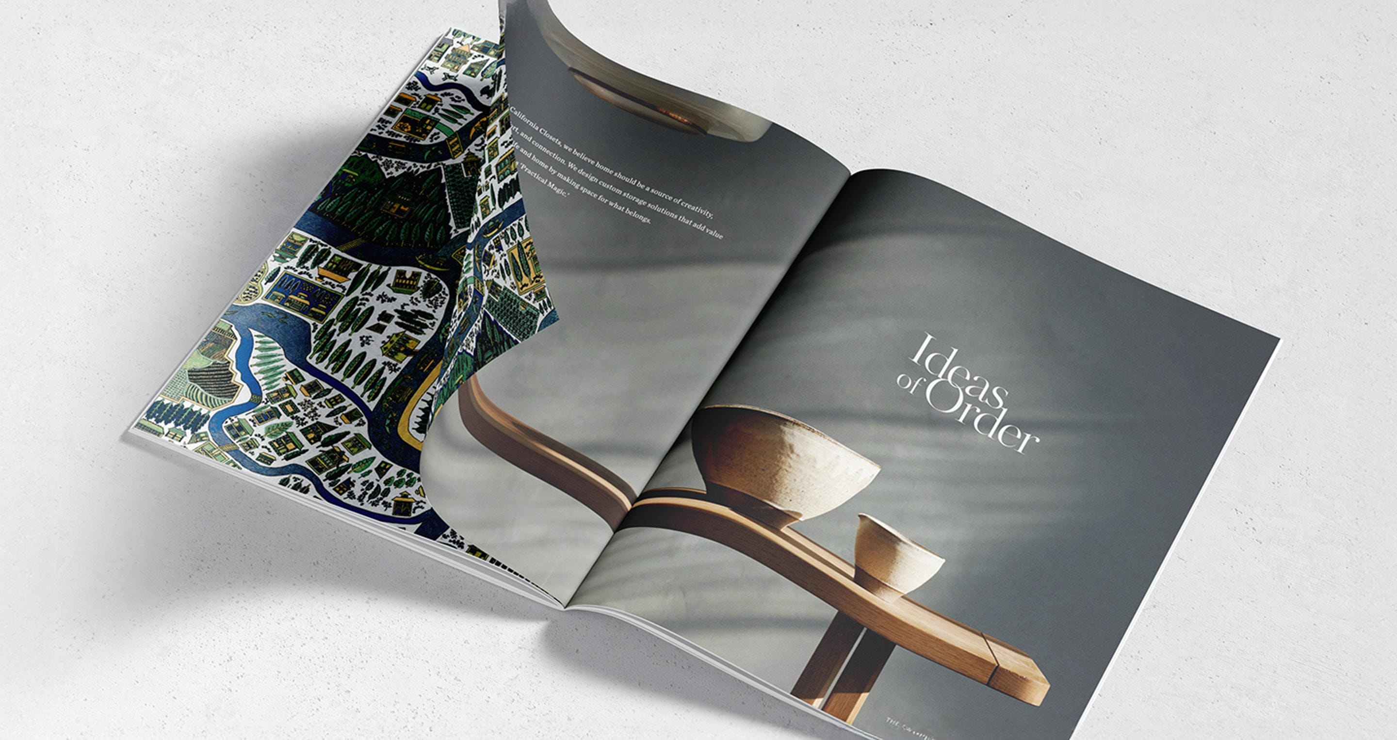 Opened magazine, Ideas of Order, produced from California Closets
