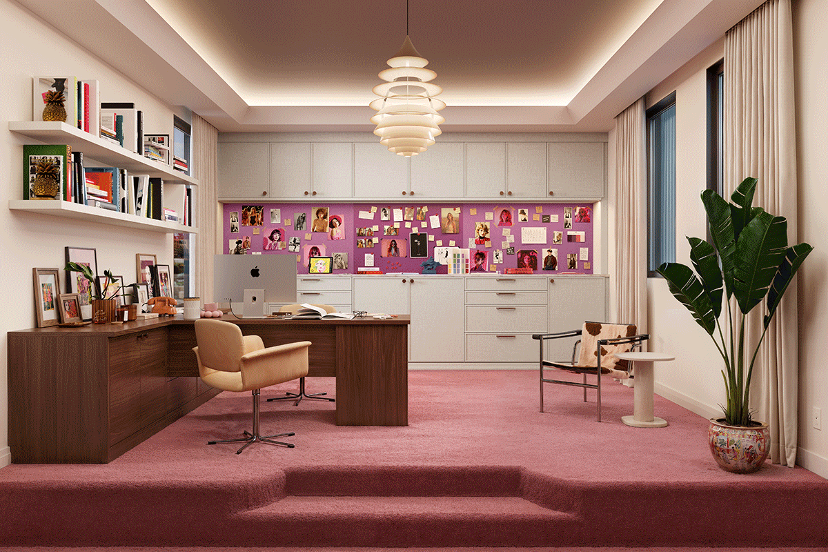 Sasha Bikoff partnership for whole home designs for living room, office and kitchen with California Closets