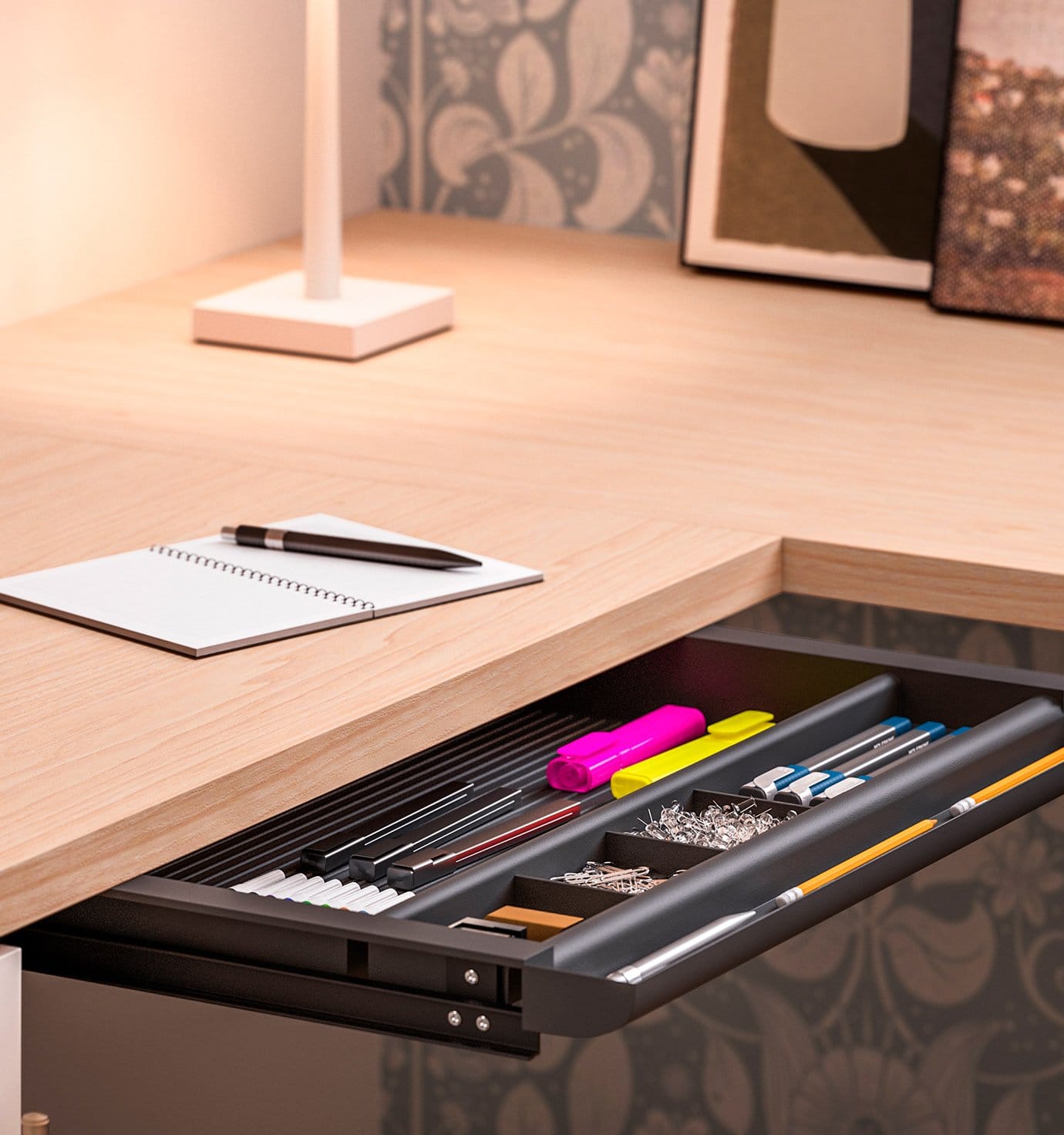 Custom home office built in desk with drawer space by California Closets